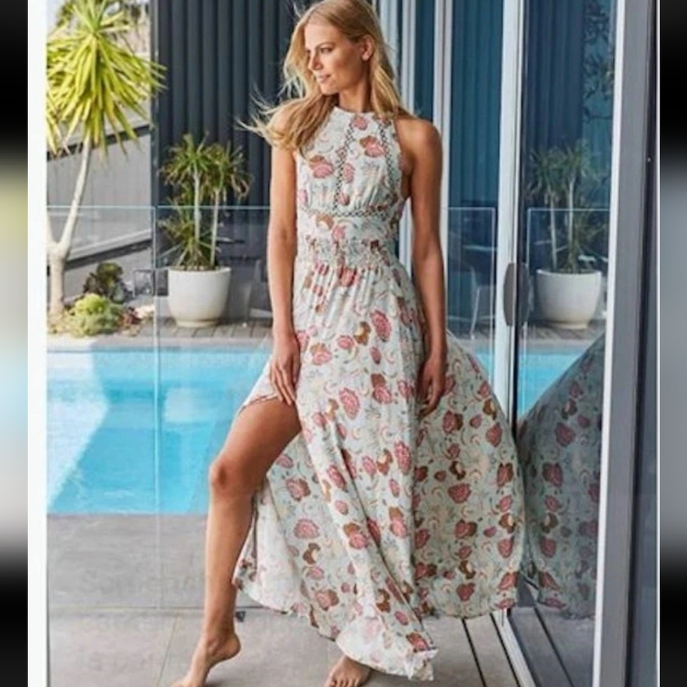 Jase Halter Neck Maxi Dress Open Back Sexy Beach Floral Maxi Dress Anthropologie